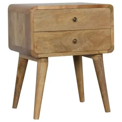 Artisan Furniture Bois massif courbé effet chêne table de chevet, 2 tiroirs, beige