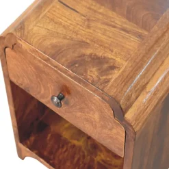Artisan Furniture Bois massif Newton Mini châtaignier table de chevet avec a drawer et ouvert étagère, marron foncé