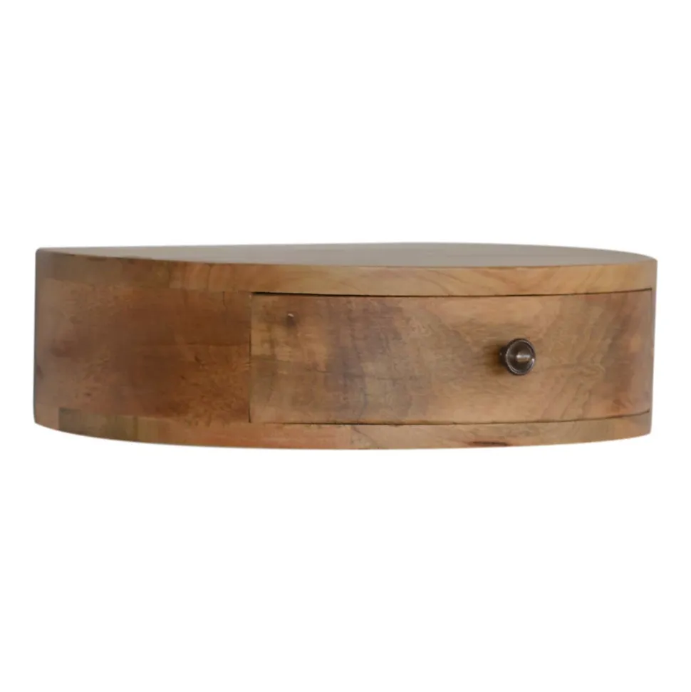 Artisan Furniture Bois massif arrondi table de chevet à fixation murale, 1 tiroir, beige