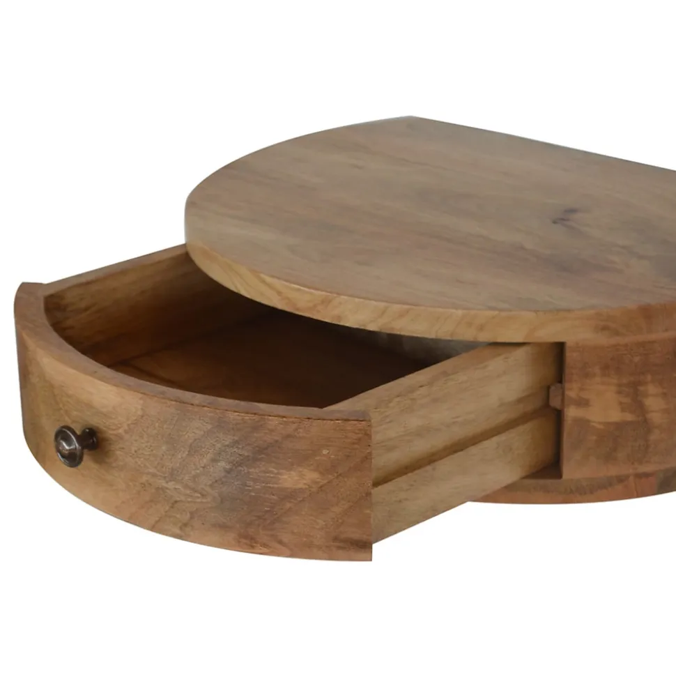Artisan Furniture Bois massif arrondi table de chevet à fixation murale, 1 tiroir, beige