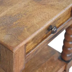 Artisan Furniture Bois massif fuseau table de chevet, 1 tiroir, 1 étagère, marron