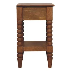 Artisan Furniture Bois massif fuseau table de chevet, 1 tiroir, 1 étagère, marron