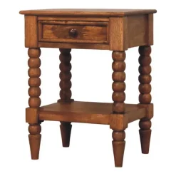 Artisan Furniture Bois massif fuseau table de chevet, 1 tiroir, 1 étagère, marron