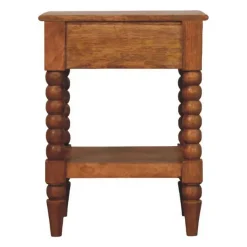 Artisan Furniture Bois massif fuseau table de chevet, 1 tiroir, 1 étagère, marron
