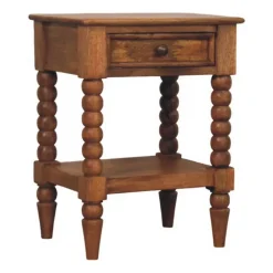 Artisan Furniture Bois massif fuseau table de chevet, 1 tiroir, 1 étagère, marron