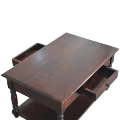 Artisan Furniture Bois massif pieds tournés Cherry console, 2 tiroirs, marron foncé