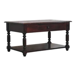 Artisan Furniture Bois massif pieds tournés Cherry console, 2 tiroirs, marron foncé