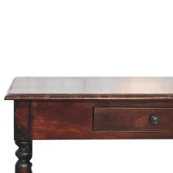 Artisan Furniture Bois massif pieds tournés Cherry console, 2 tiroirs, marron foncé