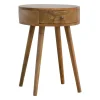 Artisan Furniture Bois massif Nordic circulaire Shaped table de chevet, 1 tiroir, beige