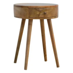 Artisan Furniture Bois massif Nordic circulaire Shaped table de chevet, 1 tiroir, beige