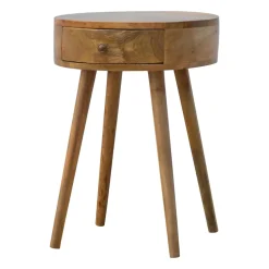 Artisan Furniture Bois massif Nordic circulaire Shaped table de chevet, 1 tiroir, beige