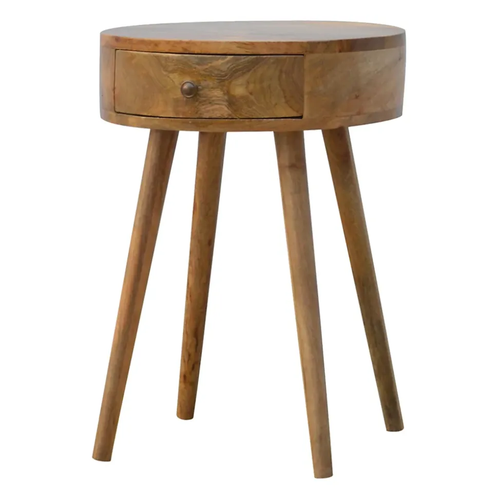 Artisan Furniture Bois massif Nordic circulaire Shaped table de chevet, 1 tiroir, beige