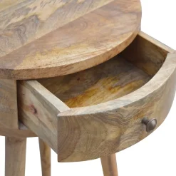 Artisan Furniture Bois massif Nordic circulaire Shaped table de chevet, 1 tiroir, beige