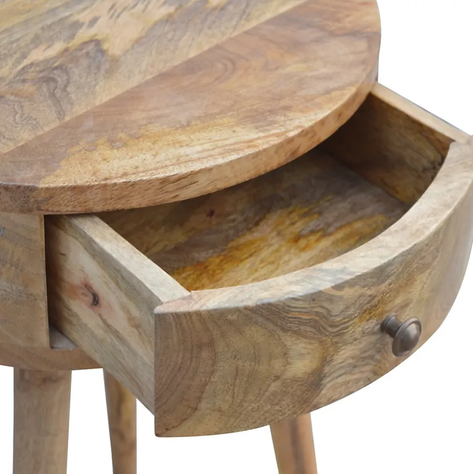 Artisan Furniture Bois massif Nordic circulaire Shaped table de chevet, 1 tiroir, beige