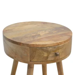 Artisan Furniture Bois massif Nordic circulaire Shaped table de chevet, 1 tiroir, beige