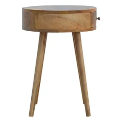 Artisan Furniture Bois massif Nordic circulaire Shaped table de chevet, 1 tiroir, beige