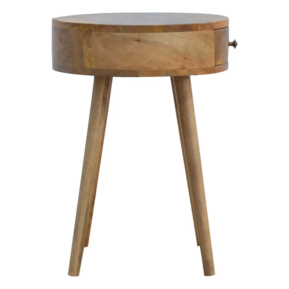 Artisan Furniture Bois massif Nordic circulaire Shaped table de chevet, 1 tiroir, beige