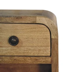 Artisan Furniture Bois massif Extra Mini courbé effet chêne table de chevet avec niche ouverte, 1 tiroir, 1 étagère, marron