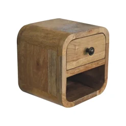 Artisan Furniture Bois massif Extra Mini courbé effet chêne table de chevet avec niche ouverte, 1 tiroir, 1 étagère, marron