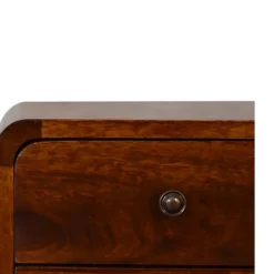 Artisan Furniture Bois massif Mini châtaignier courbé table de chevet, 2 tiroirs, marron foncé