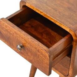 Artisan Furniture Bois massif Mini châtaignier courbé table de chevet, 2 tiroirs, marron foncé