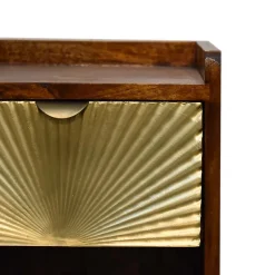 Artisan Furniture Bois massif Mini Manila Gold 1 tiroir table de chevet, 1 étagère, marron & doré