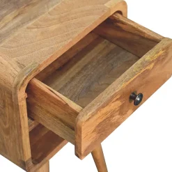 Artisan Furniture Bois massif Mini effet chêne Curve Lower table de chevet, 1 tiroir et niche ouverte, beige