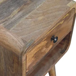 Artisan Furniture Bois massif Mini effet chêne Curve Lower table de chevet, 1 tiroir et niche ouverte, beige