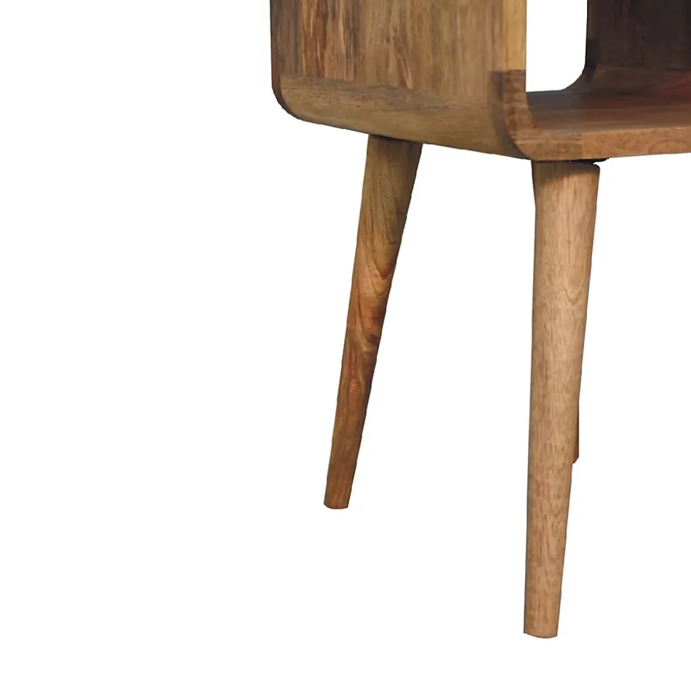 Artisan Furniture Bois massif Mini effet chêne Curve Lower table de chevet, 1 tiroir et niche ouverte, beige