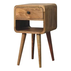 Artisan Furniture Bois massif Mini effet chêne Curve Lower table de chevet, 1 tiroir et niche ouverte, beige