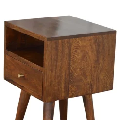 Artisan Furniture table de chevet en bois massif de châtaignier, 1 tiroir et compartiment ouvert, brun foncé