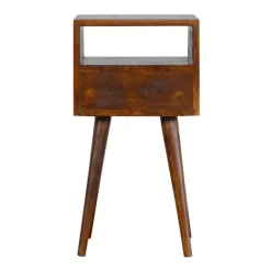 Artisan Furniture table de chevet en bois massif de châtaignier, 1 tiroir et compartiment ouvert, brun foncé