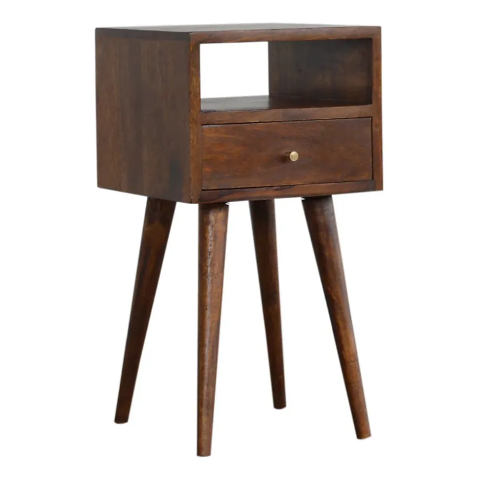 Artisan Furniture table de chevet en bois massif de châtaignier, 1 tiroir et compartiment ouvert, brun foncé