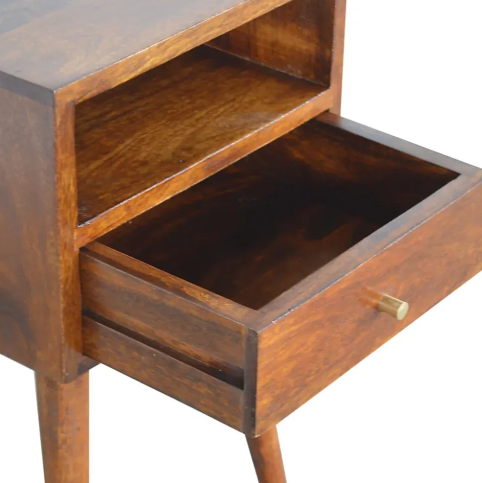 Artisan Furniture table de chevet en bois massif de châtaignier, 1 tiroir et compartiment ouvert, brun foncé