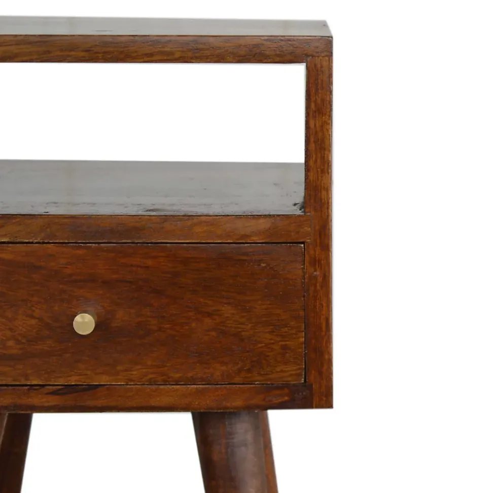 Artisan Furniture table de chevet en bois massif de châtaignier, 1 tiroir et compartiment ouvert, brun foncé