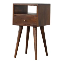 Artisan Furniture table de chevet en bois massif de châtaignier, 1 tiroir et compartiment ouvert, brun foncé