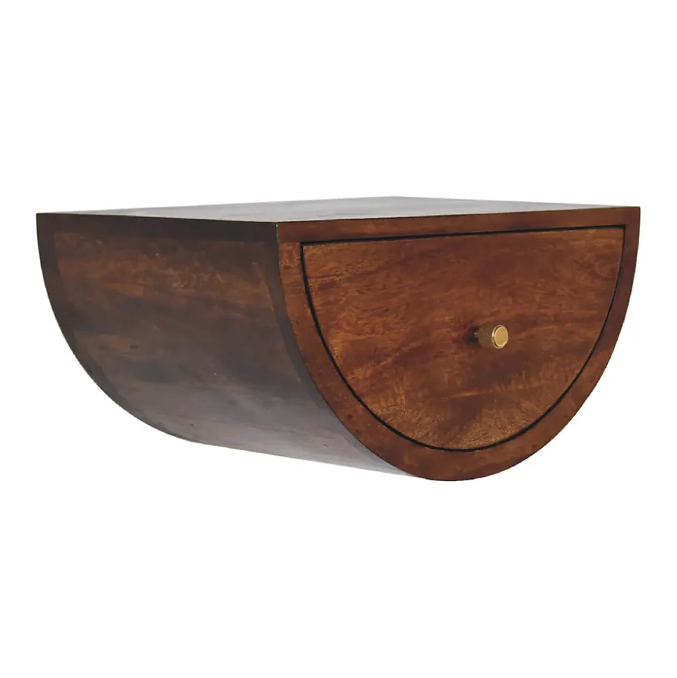 Artisan Furniture Table de chevet flottante en bois massif de châtaignier, 1 tiroir, brun foncé