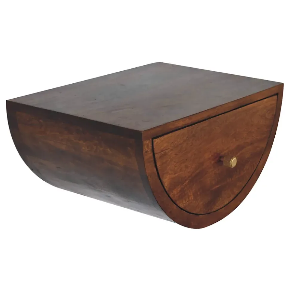 Artisan Furniture Table de chevet flottante en bois massif de châtaignier, 1 tiroir, brun foncé
