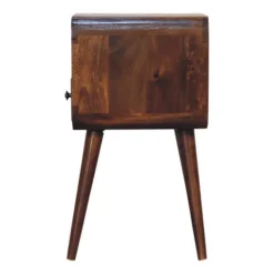 Artisan Furniture Table de chevet en bois massif de châtaignier incurvée, 1 tiroir et compartiment ouvert, brun foncé