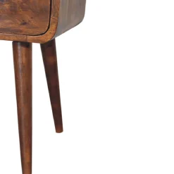 Artisan Furniture Table de chevet en bois massif de châtaignier incurvée, 1 tiroir et compartiment ouvert, brun foncé