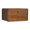 Artisan Furniture Table de chevet flottante en bois massif courbé, 2 tiroirs, marron foncé