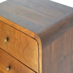Artisan Furniture Table de chevet flottante en bois massif courbé, 2 tiroirs, marron foncé