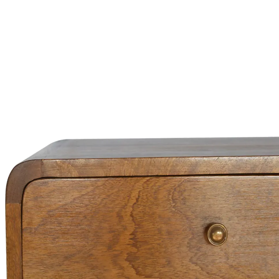 Artisan Furniture Table de chevet flottante en bois massif courbé, 2 tiroirs, marron foncé