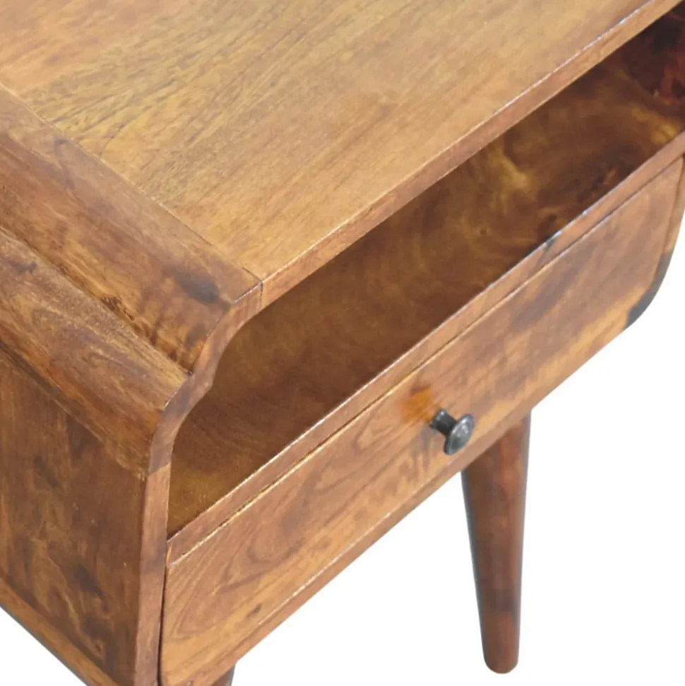 Artisan Furniture Table de chevet Newton en bois massif de châtaignier, 1 tiroir et étagère ouverte, brun foncé