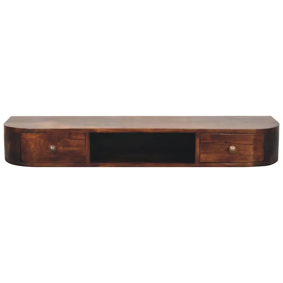 Artisan FurnitureBois massif Lunar 2 tiroir à fixation murale châtaignier Console, 1 étagère, marron