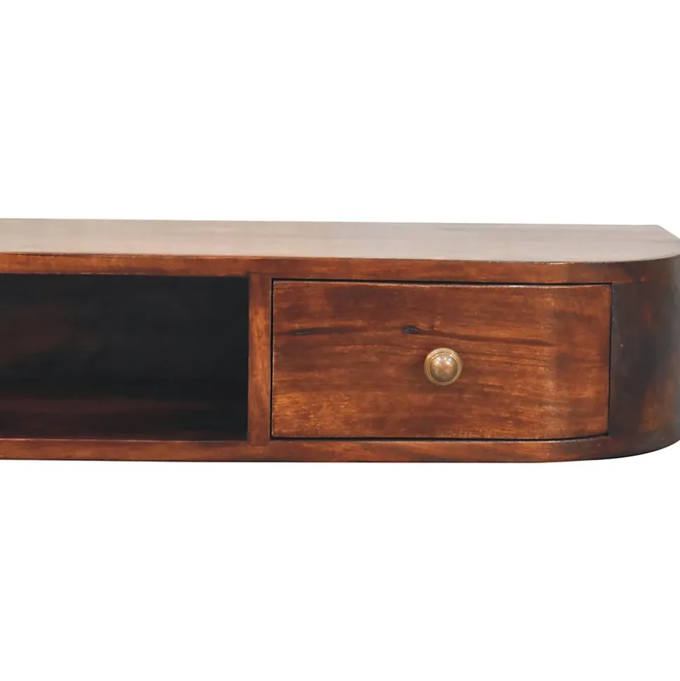 Artisan FurnitureBois massif Lunar 2 tiroir à fixation murale châtaignier Console, 1 étagère, marron