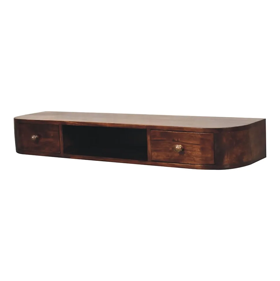 Artisan FurnitureBois massif Lunar 2 tiroir à fixation murale châtaignier Console, 1 étagère, marron