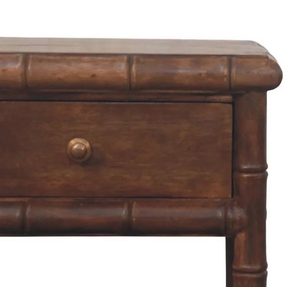 Artisan Furniturec Bois massif bambou Carved table de chevet Table, 1 tiroir, 1 étagère, marron