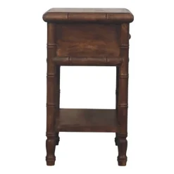 Artisan Furniturec Bois massif bambou Carved table de chevet Table, 1 tiroir, 1 étagère, marron