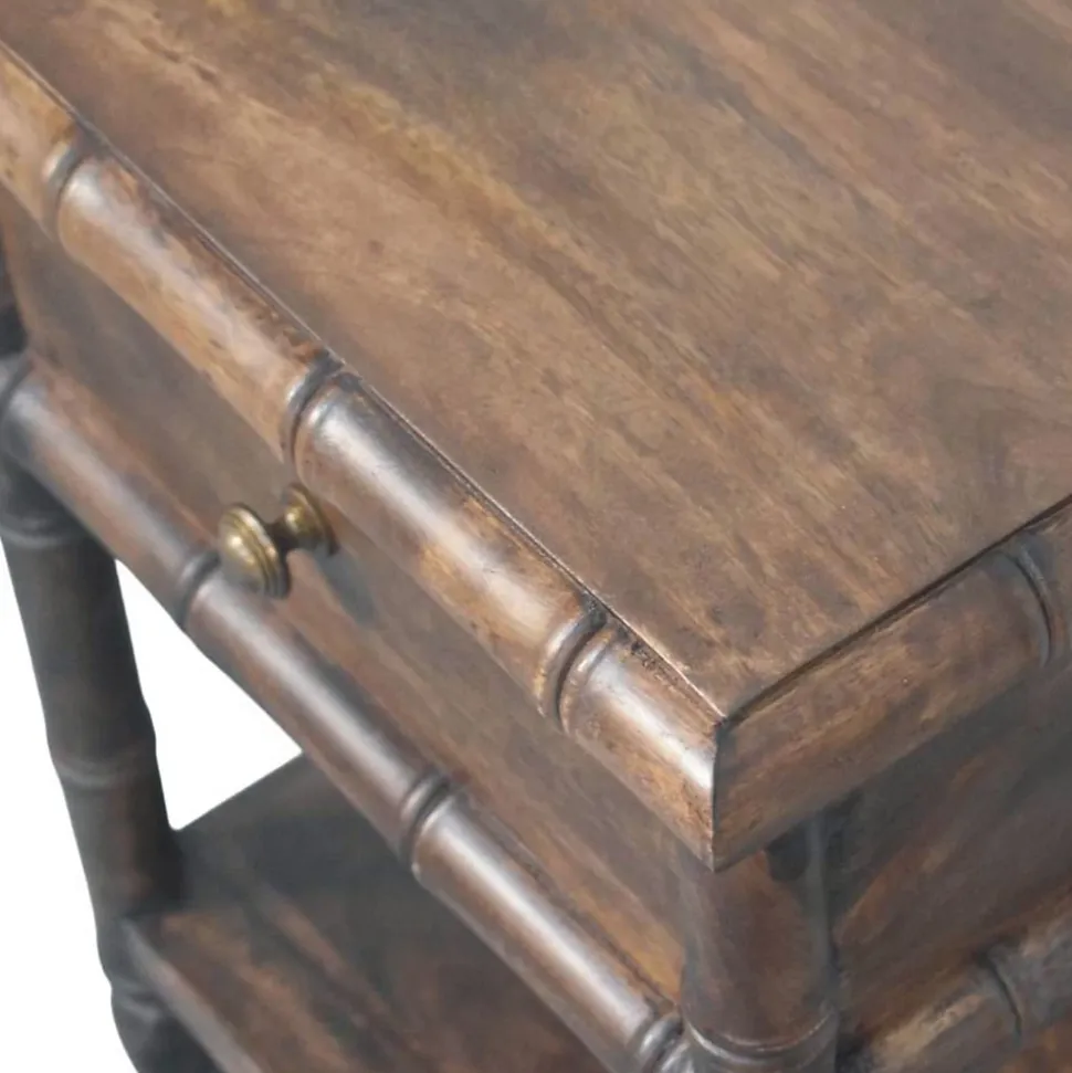 Artisan Furniturec Bois massif bambou Carved table de chevet Table, 1 tiroir, 1 étagère, marron